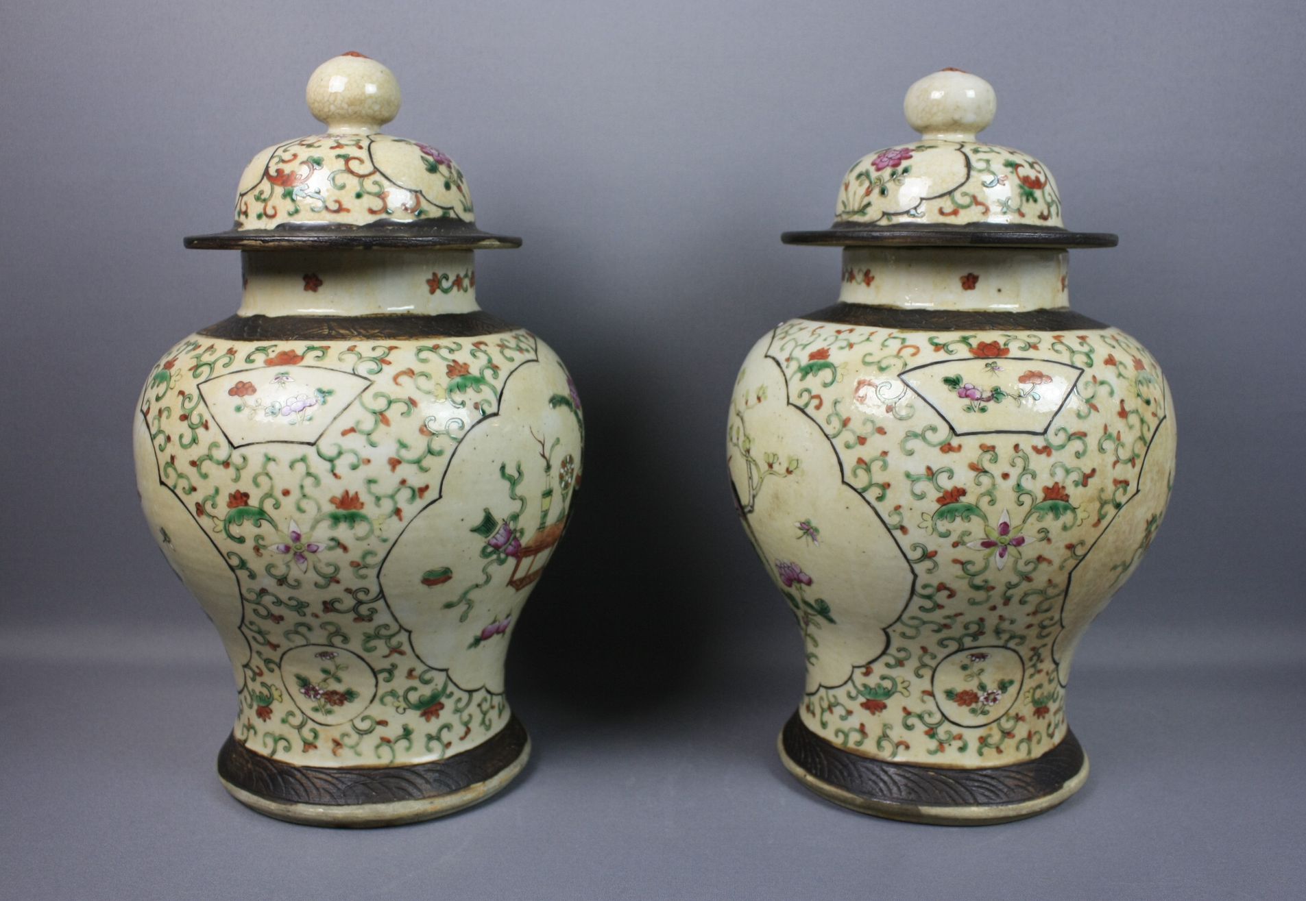 033 Chinese Porcelain – A Pair of 19th Century Famille Rose Jars