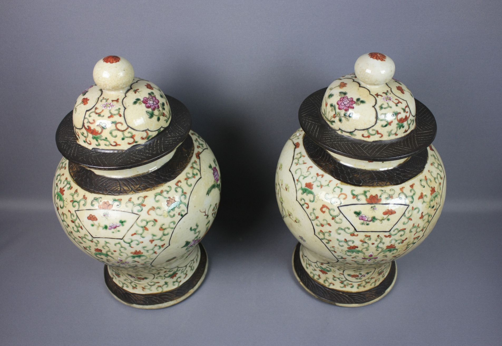 033 Chinese Porcelain – A Pair of 19th Century Famille Rose Jars