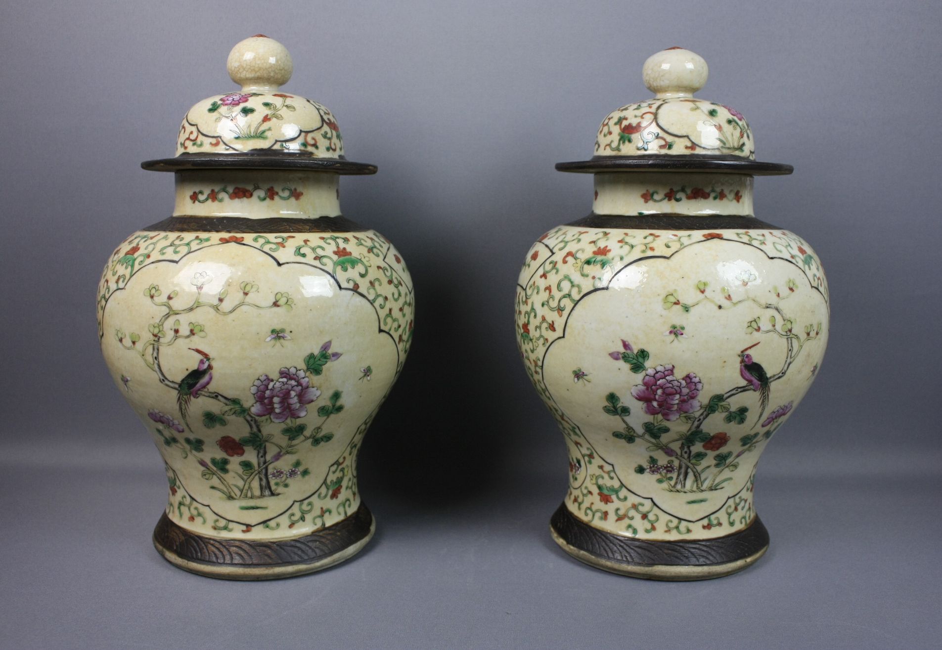 033 Chinese Porcelain – A Pair of 19th Century Famille Rose Jars