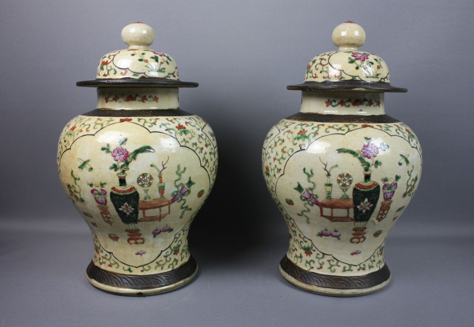 033 Chinese Porcelain – A Pair of 19th Century Famille Rose Jars