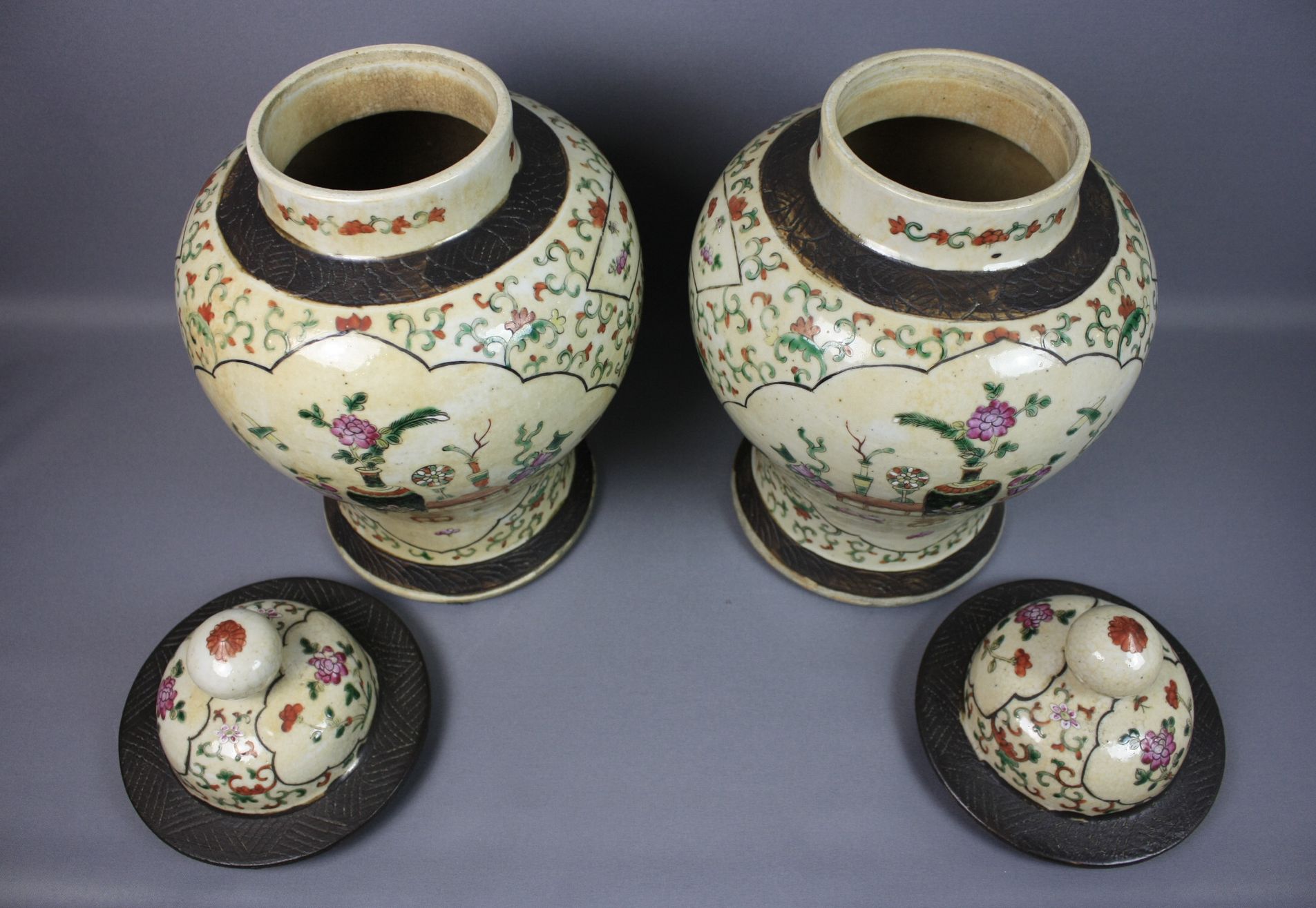 033 Chinese Porcelain – A Pair of 19th Century Famille Rose Jars