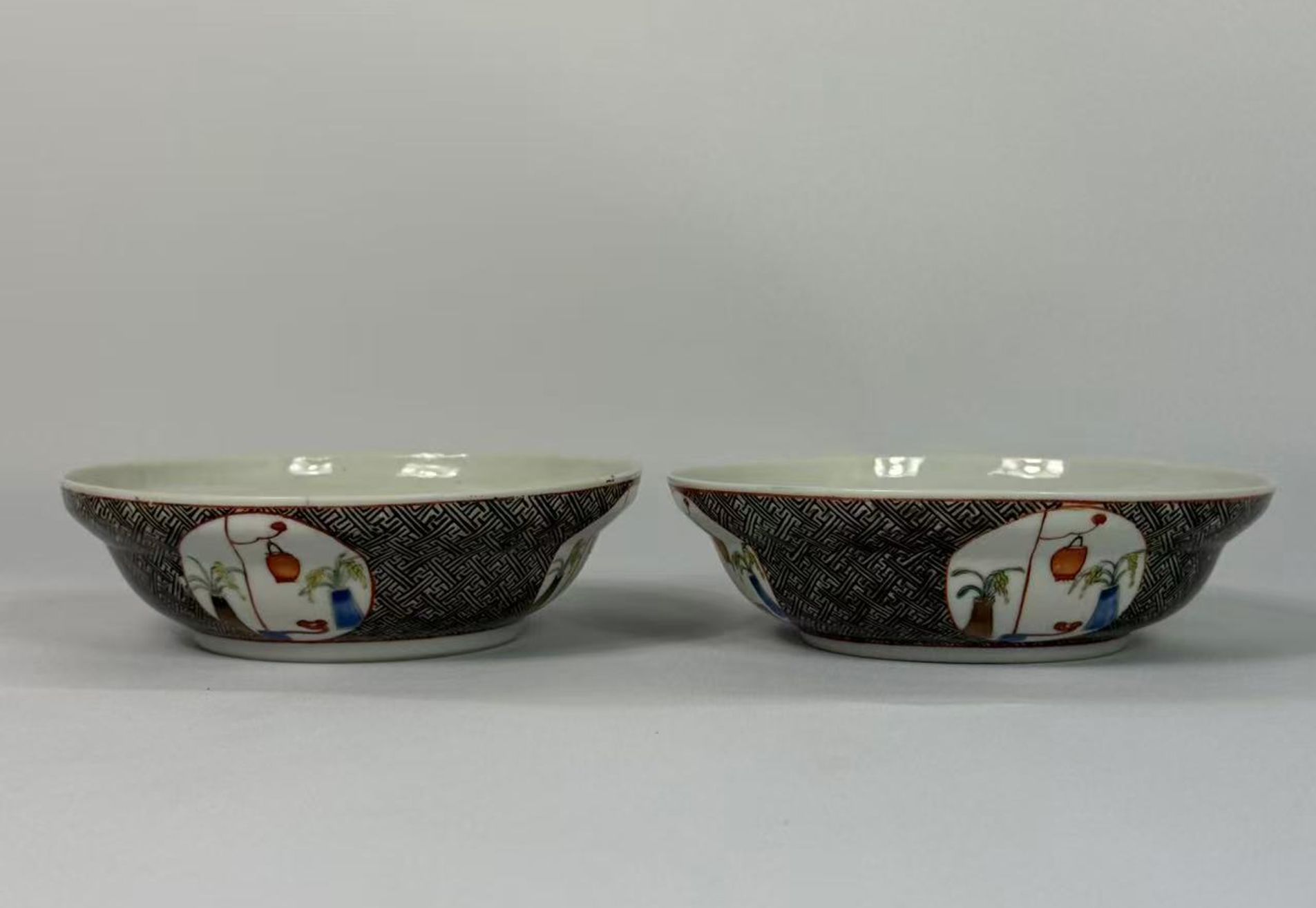 015 Late Qing Dynasty Famille Rose ‘Bogu’ Bowl with Wanzi (Swastika) Pattern
